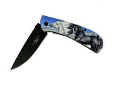 Blue Horse Print 8" Tactical Knife with Clip